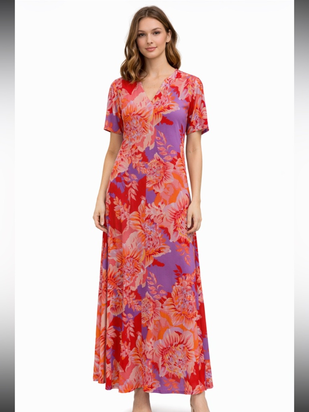 Chaus 10 Floral Red and Purple Maxi Dress